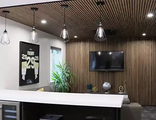 aksa slat felt akustik keçe üzeri çıtalı panel